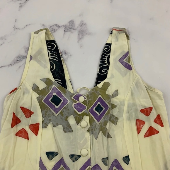 Womens Vintage 90s Sundress Size S Art Block Print Floral Lace Up Back Shift - Picture 2 of 6